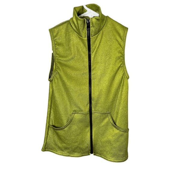 A Wish Come True Metallic Green Vest Dance Costume Size S Unisex Child Zip Up - Picture 1 of 9